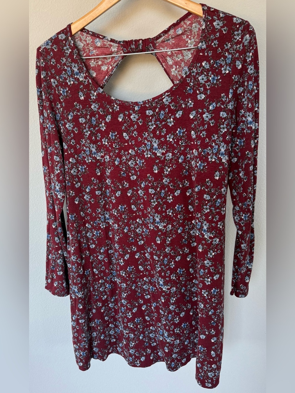 Pink Blush Floral Tunic Dress | Large | Maroon | Cottagecore Fall Garden USA